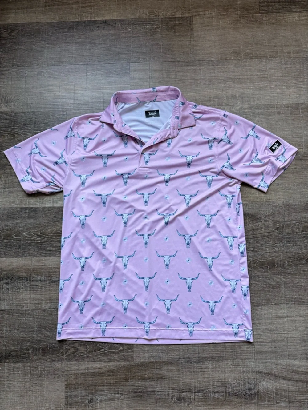 Waggle Golf Polo | Pink Short-Sleeve Polo with Steer Skull - Picture 1 of 5